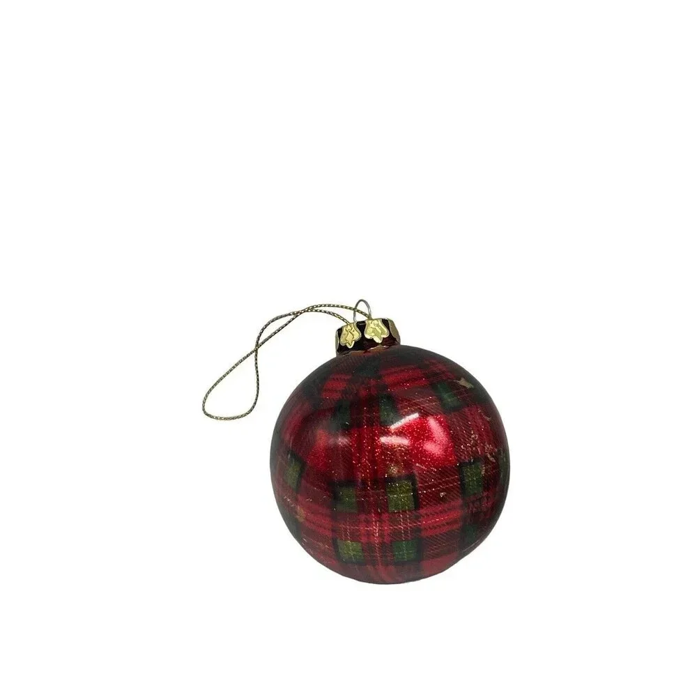 2 Hanging Silver Disco Ball Mirror and Plaid Ball Christmas Tree Ornament